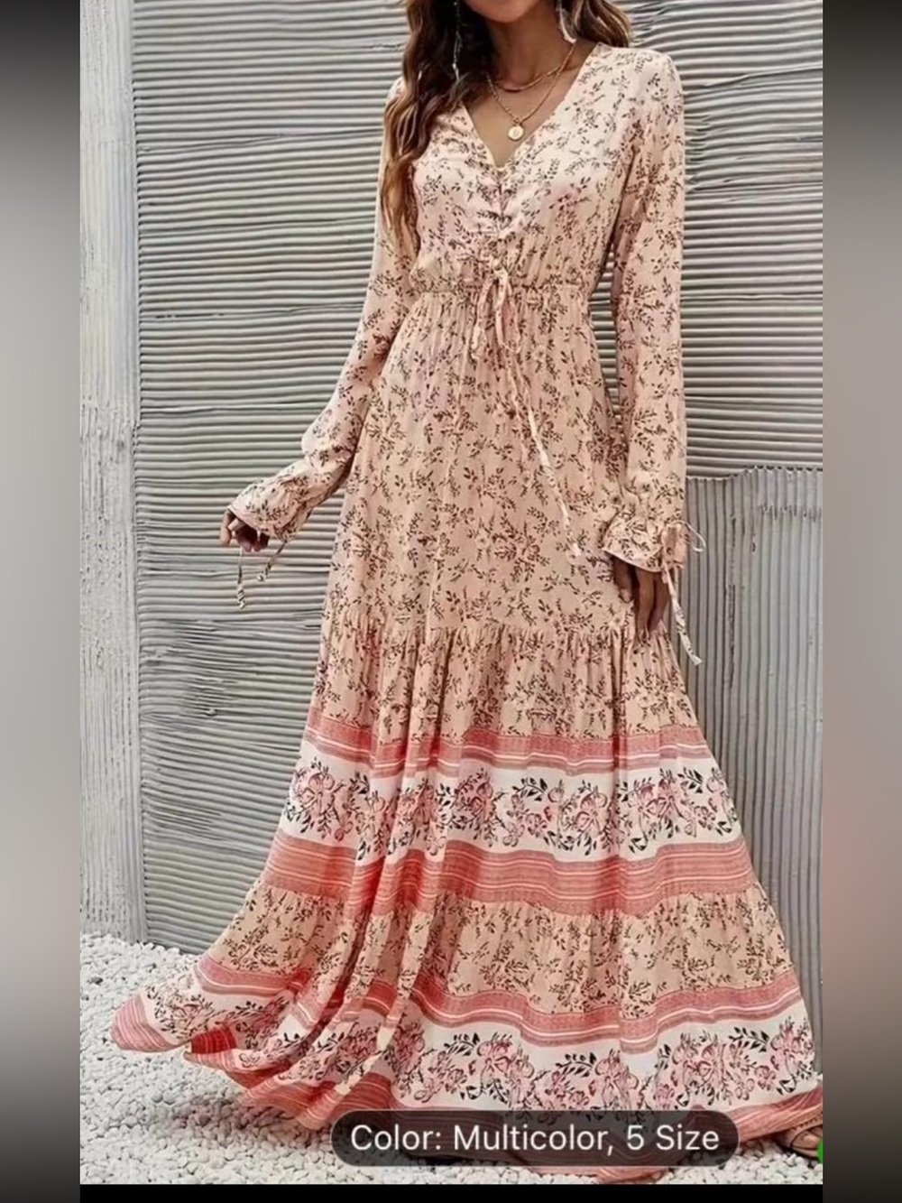 Floral Boho Maxi Dress - Pink
